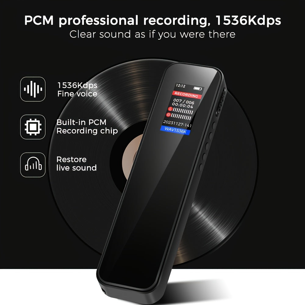 Compact digital voice recorder with noise reduction, USB MP3 playback, and voice activation for various uses.