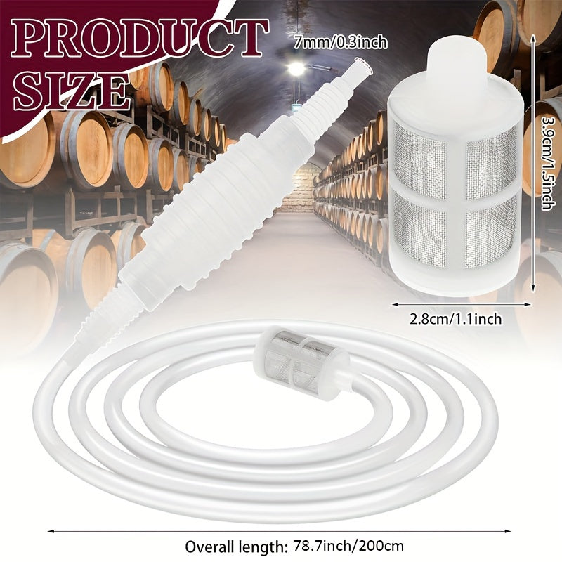 201.17cm Siphon Pump Set for Home Brewing: Food-grade plastic syphon tubes, hose, and clear white filter kit for beer, wine, mead, cider.