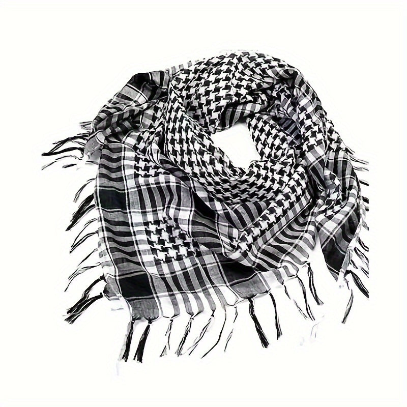 Fashionable Bohemian-inspired Y2K Plaid Scarf with Tassels, Multipurpose Bandana Shawl for Fall and Winter Photoshoots