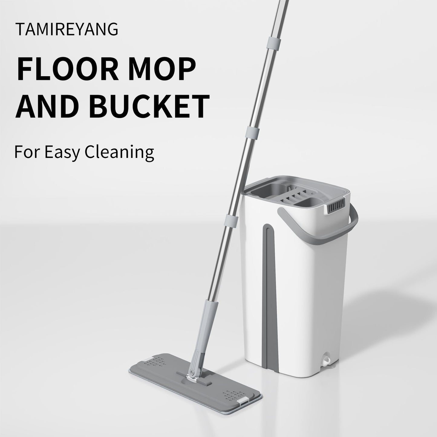 Flat Mop and Bucket Set with Microfiber Pad - Hands-Free Cleaning for Bedroom, Living Room, Bathroom - Perfect for Dry and Wet Cleaning - Must-Have Cleaning Supplies