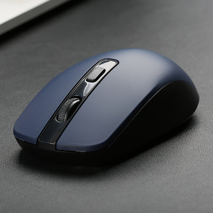 Battery powered 4D Button Wireless Optical Mouse with an ambidextrous plastic design for laptops and desktops - battery not included.