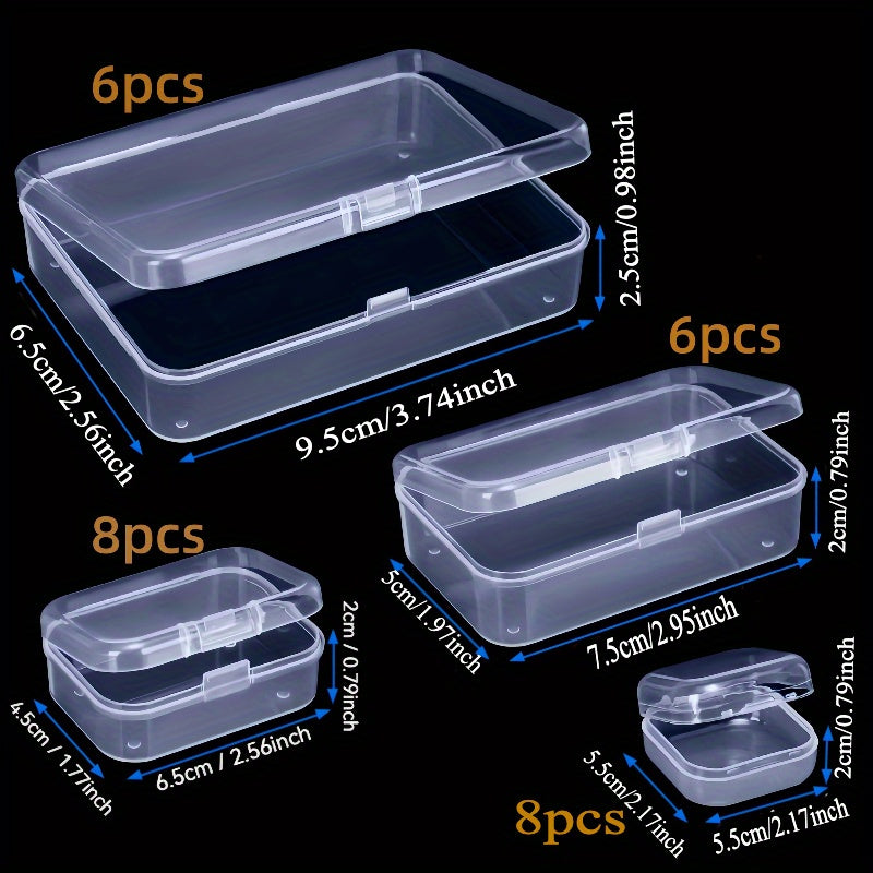 Durable clear plastic storage boxes with lids in 4 sizes for multi-use organizing.