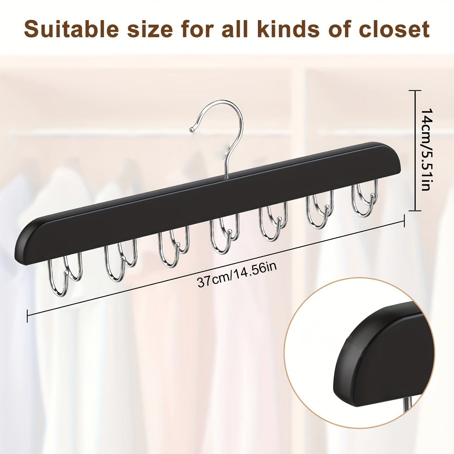 Multi-hook Belt Hanger that can hold multiple items such as ties, camisoles, scarves, and belts. This durable clothes drying rack also serves as a household storage organizer for bathroom, bedroom, closet, wardrobe, home, or dorm room.