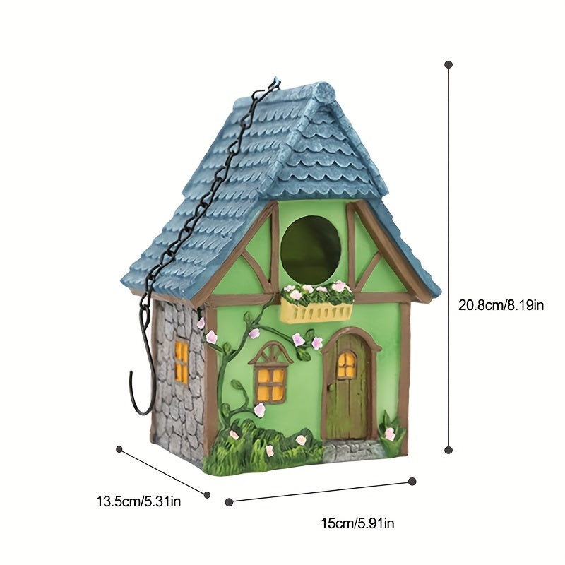 Outdoor hanging bird house suitable for outdoor decoration, hand-painted and rural in style.