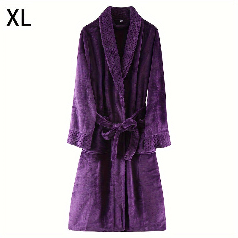 Thickened flannel bathrobe for autumn/winter, cozy unisex nightwear for home.