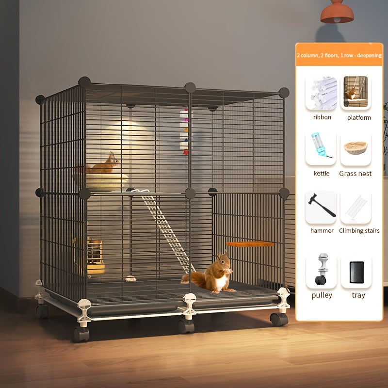 Deluxe squirrel cage with spacious villa design for small pets. Includes various accessories for easy cleaning.