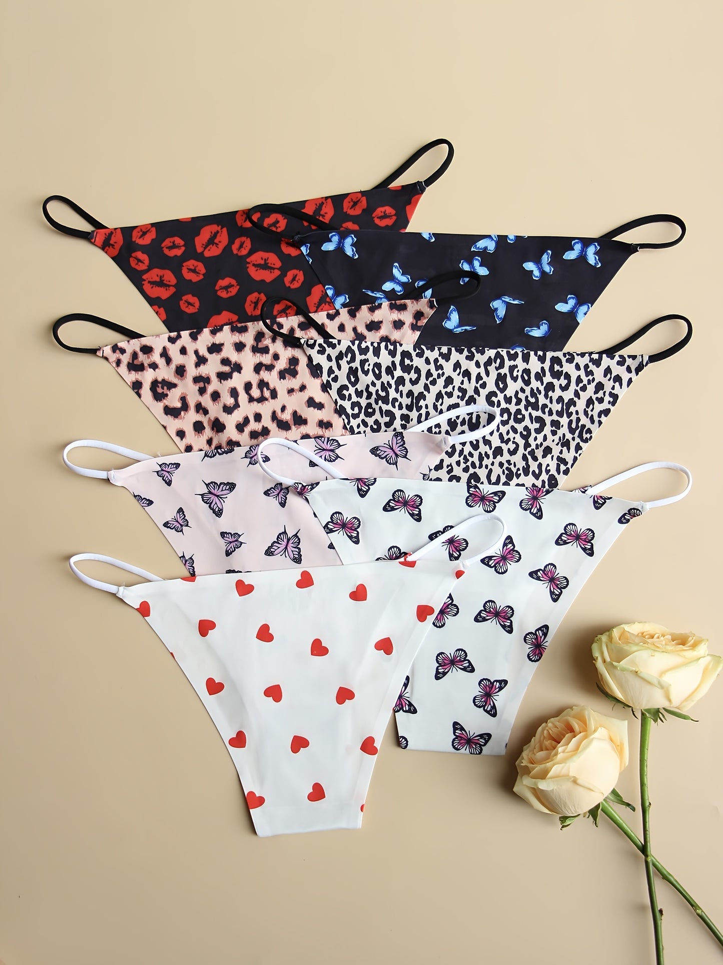 7pcs of printed low waist briefs, sexy and comfortable stretchy panties. Women's lingerie.