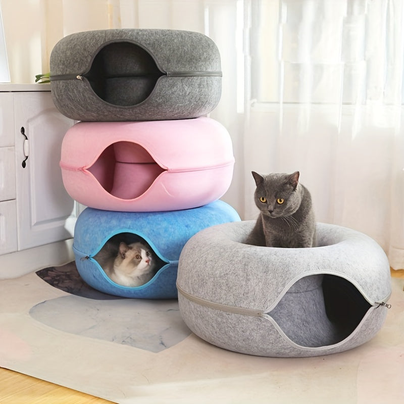 Large cat cave for multiple cats and large cats, indoor cat tunnel bed that is detachable and washable.