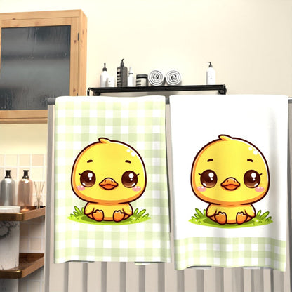 Super Soft Polyester Duck Print Towels, Set of 2, 45.72x66.04cm, Quick-Drying and Machine Washable with Bright Colors - Perfect for Kitchen, Bathroom, Travel, and Camping