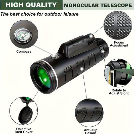 Portable 10X40 HD Monocular Telescope for outdoor activities and events, ideal for bird watching, camping, concerts, and gifting.