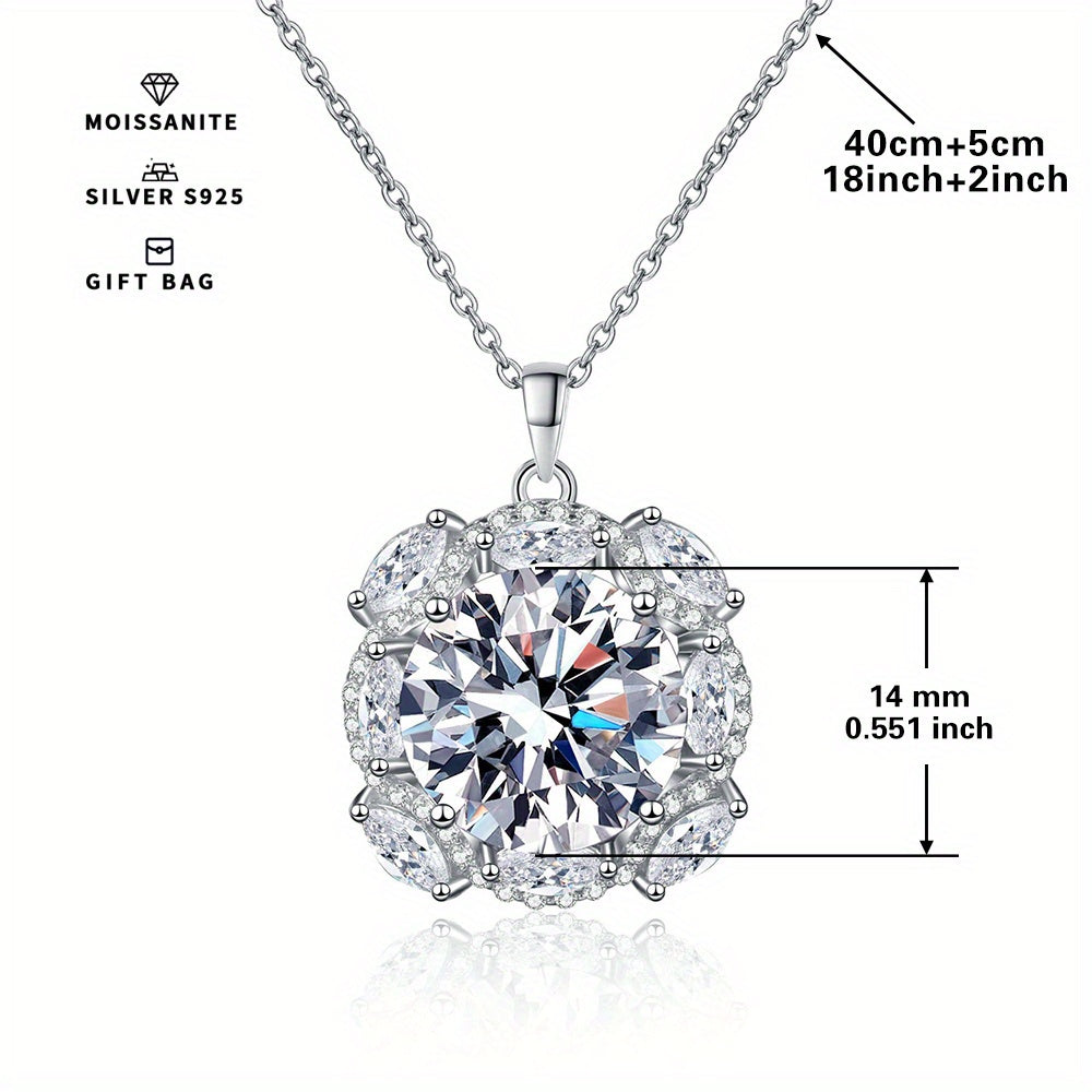 Meetmay offers an elegant sterling silver pendant featuring a 10CT round synthetic Moissanite stone. This simple yet stylish piece is suitable for both daily wear and special occasions like banquets. The all-season versatile jewelry comes with a 40cm+5cm