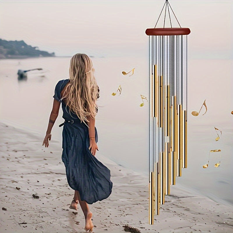 12-tube Gold Aluminum Wind Chime - Wall-mountable Decor for Outdoor Spaces