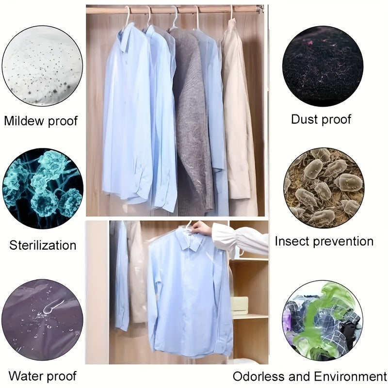 Garment Bags for Hanging Clothes, Set of 10 or 20 - Clear Plastic Storage Bags to Keep Clothes Dust-Free, Transparent Covers for Clothing, Hanging Storage Bags to Protect from Dust