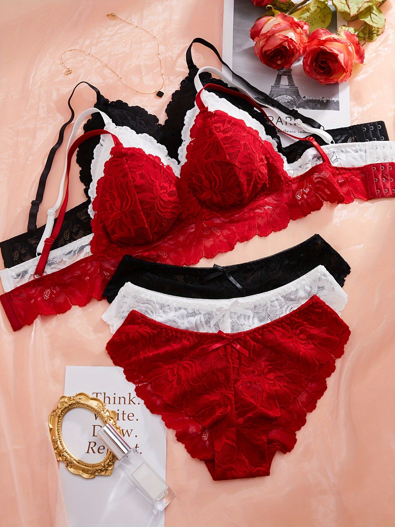 3-piece sexy lace lingerie set for women