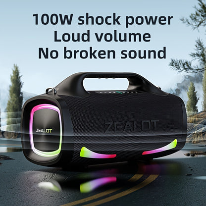 ZEALOT S79 100W Wireless Portable Speaker with 4 Speakers, supports TF Card/USB/AUX/TWS, connects with mobile devices and TVs, ideal for outdoor parties and home theaters.