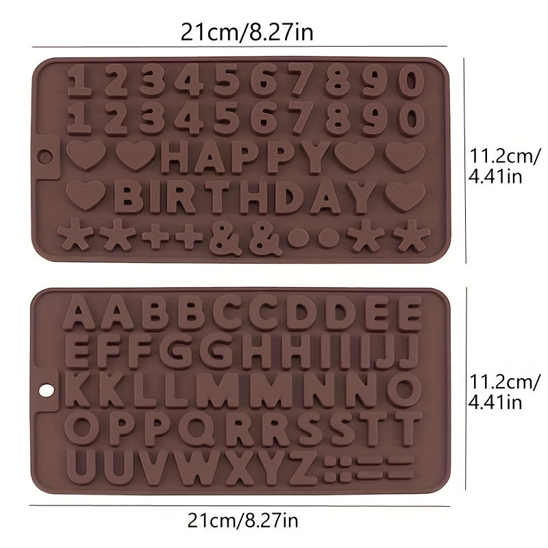 Set of 2 Non-Stick Silicone Chocolate Letter and Number Molds for Homemade Desserts and Cake Decorations - Ideal for Birthday Celebrations and Gatherings