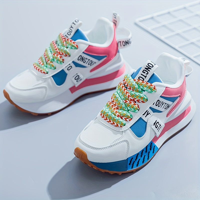 Women's fashion sneakers with PU upper, fabric lining, PVC sole, and breathable insole, featuring a solid pattern suitable for all seasons.