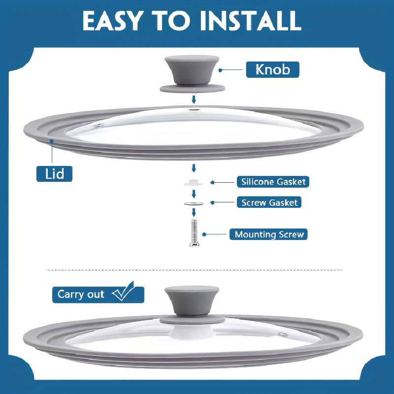 Universal pot cover designed to fit flat pans and frying pans, made of tempered glass with a silicone edge. Compatible with kitchen utensils ranging from 20 to 28 cm/ 7.8in to 11.02in in diameter. Can also be used as a replacement cover and is dishwasher