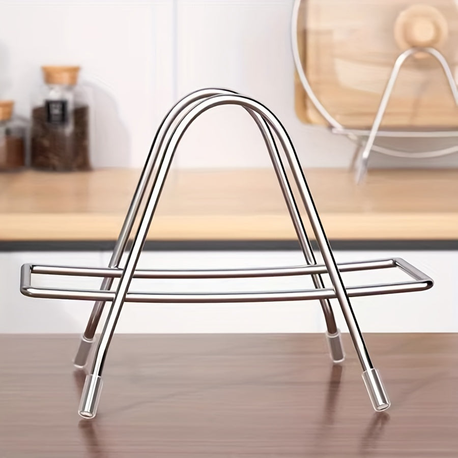 Kitchen Pot Lid, Knife, and Chopping Board Organizer Stand with Stainless Steel Reinforced Floor-Standing Design