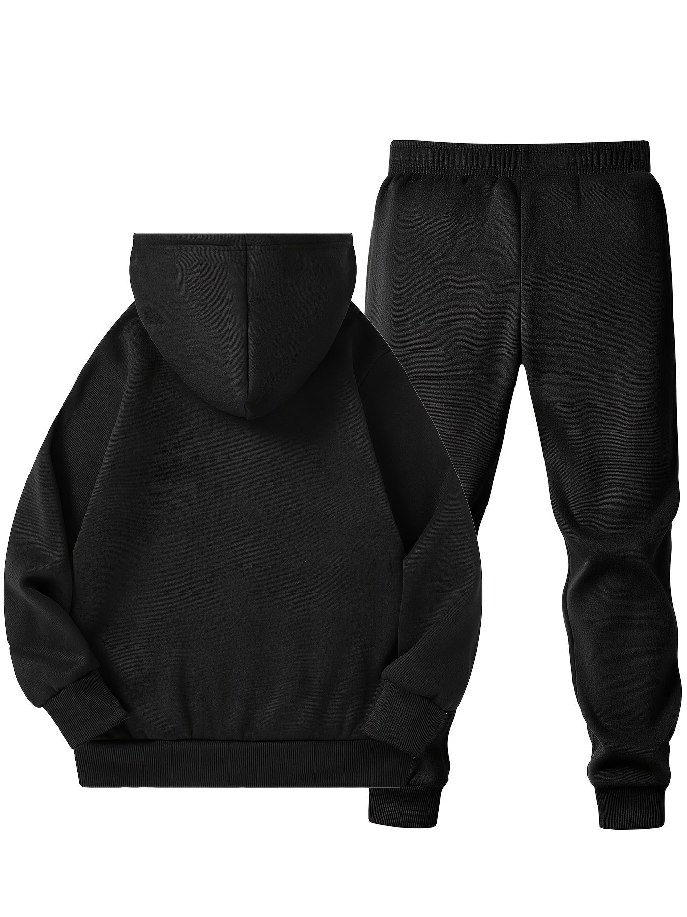 Boys' Basketball Player Print Hoodie & Jogger Set - Black, Polyester, Zip & Pockets, Great for Everyday & Sports, Perfect for Outdoors