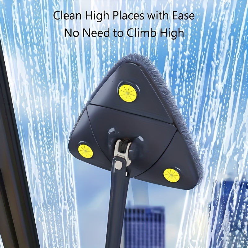 360-degree rotating triangle mop with telescopic handle – a versatile cleaning tool for wet and dry use on floors in the bathroom, kitchen, bedroom, and living room. Comes with an adjustable handle and microfiber pad.