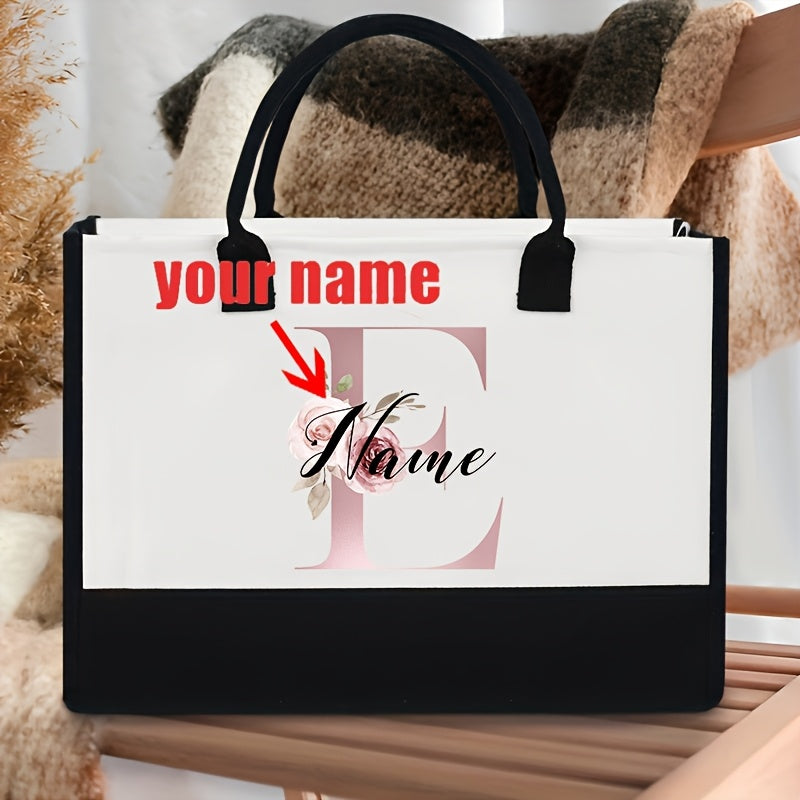 Personalized Polyester Tote Bag with Custom Initial and Floral Design- Perfect for Bachelorette Party Gift, Fade Resistant