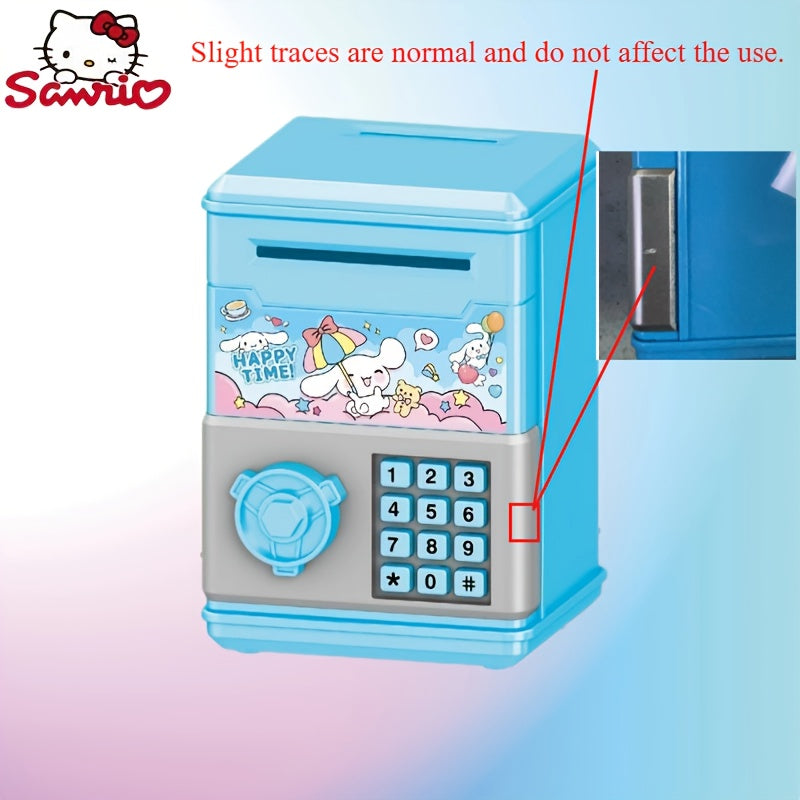 The Sanrio Mini Password Coin Bank is a high-value jar for coins and banknotes, featuring a cute cartoon design of Curly Melody with an educational self-aware password lock.