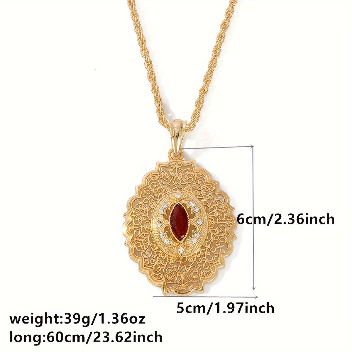 Antique Tribal-Inspired Pendant Necklace featuring a Synthetic August Birthstone, Resin Inlaid with 24K Gold Plating, Intricate Floral Hollow Design, Moroccan Bridal Jewelry with Twisted Chain for Everyday Wear and Special Occasions - Perfect Gift for