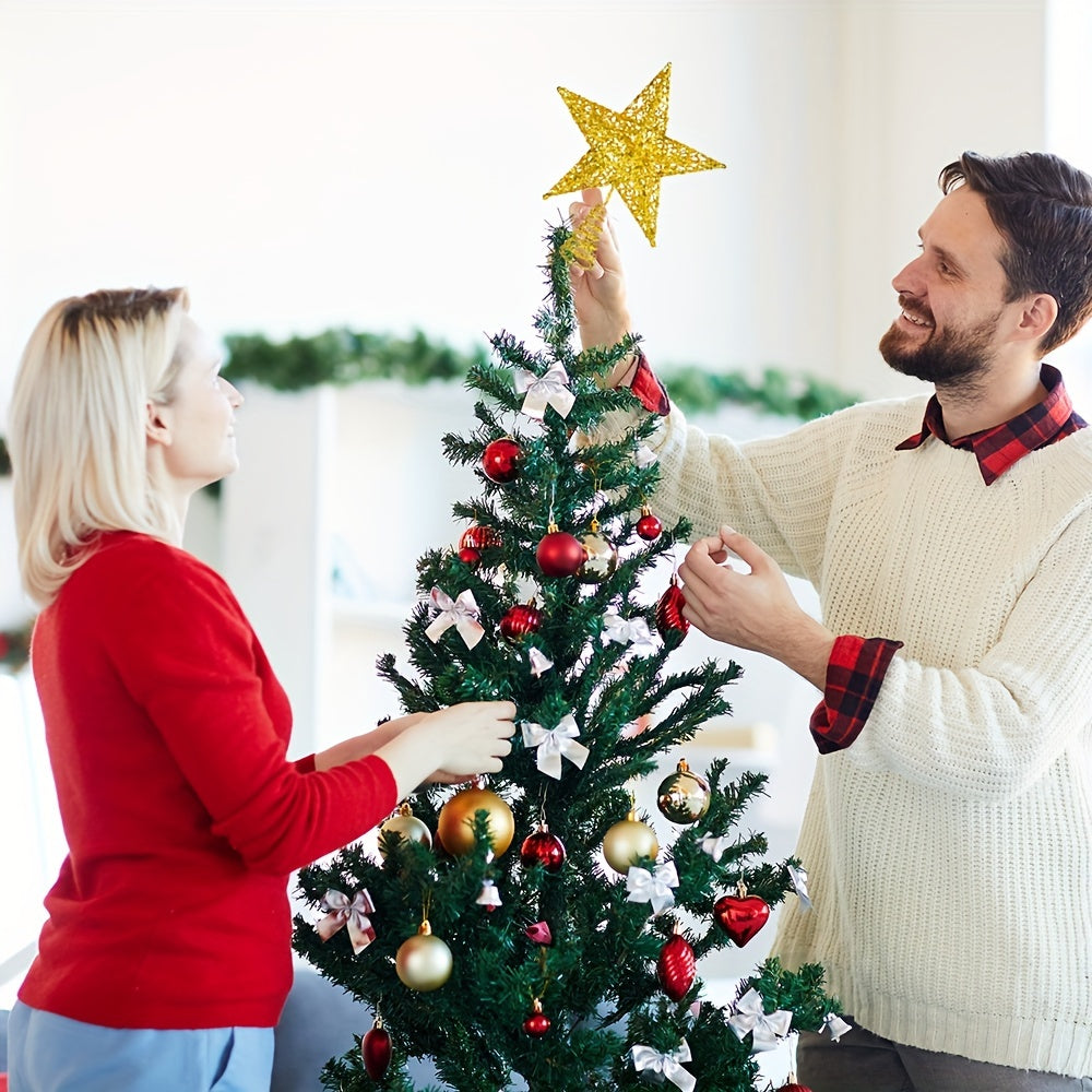 Handcrafted iron glitter star tree topper for Christmas and Thanksgiving, no-battery design for tabletop or tree display. Pack of 1.