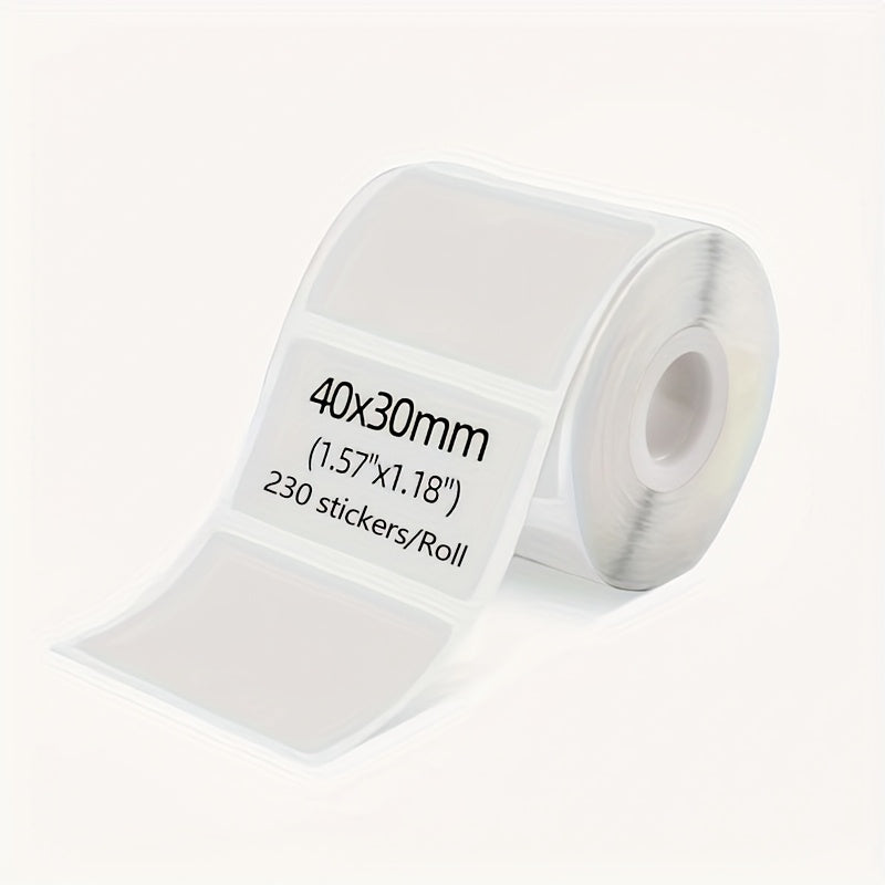 230 stickers per roll, 1.57"x1.18" size, compatible with various printers, ideal for barcodes, addresses, logos, and more.