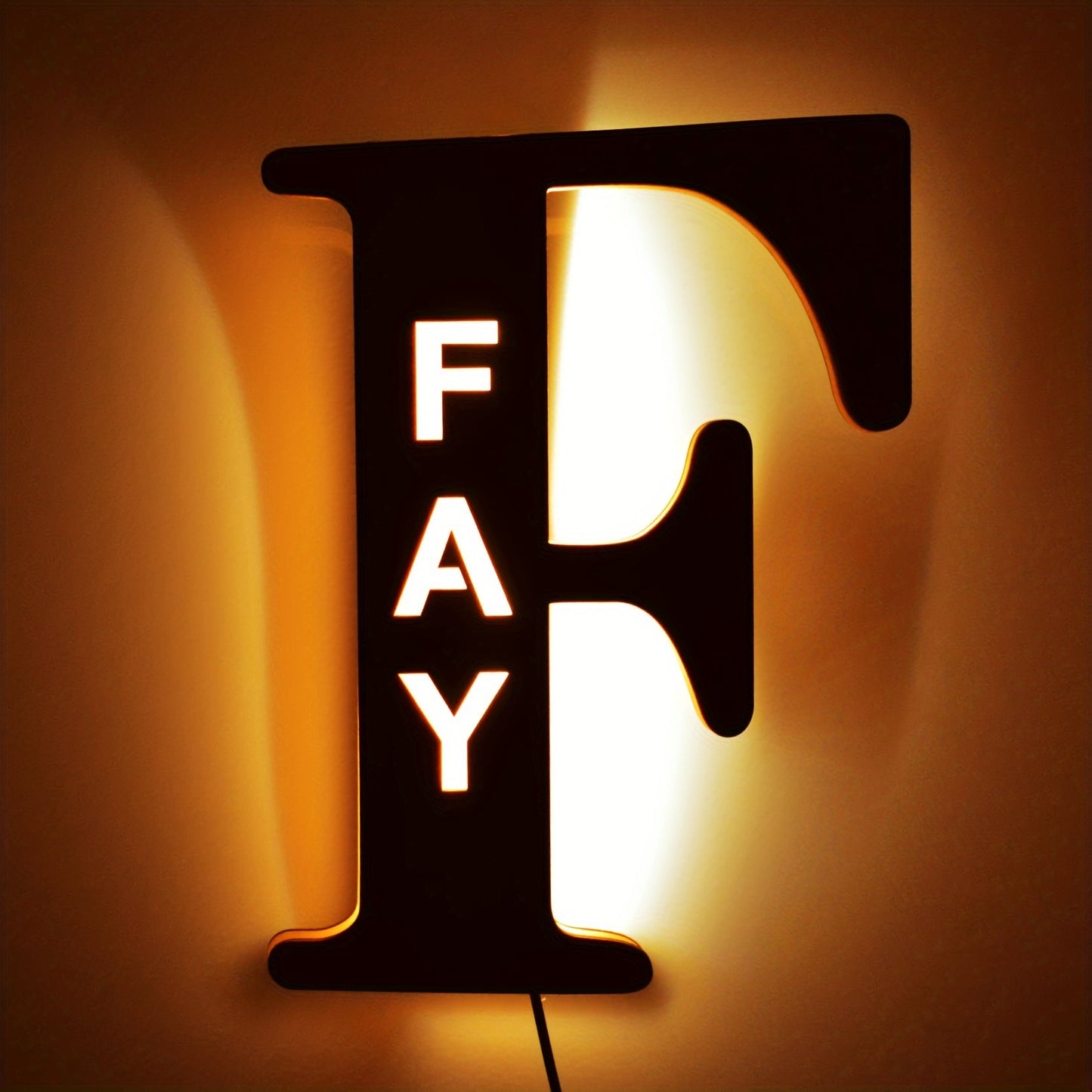 Custom LED letter night light for couples, friends, and family - personalized wooden wall lamp powered by USB. Ideal for bedroom decor with custom uppercase letters.