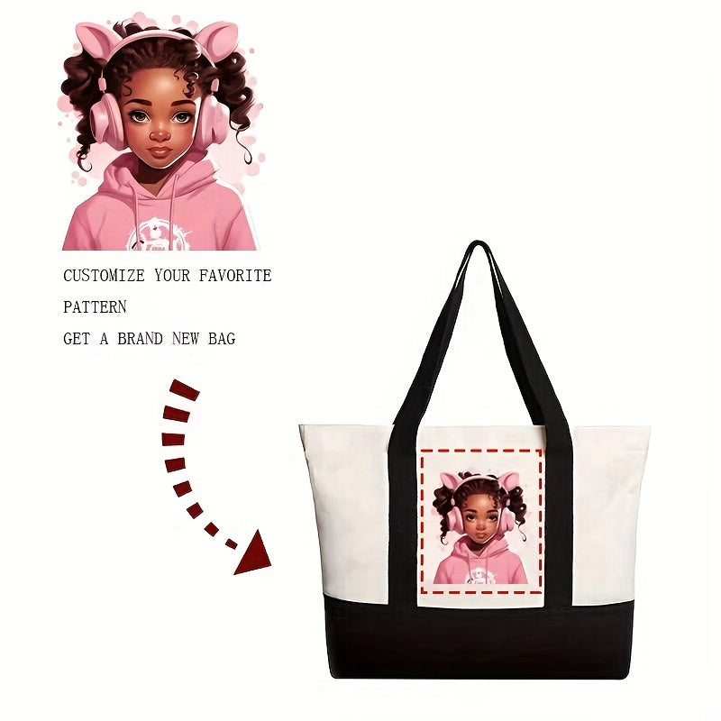 Get your very own personalized printed canvas handbag with this stylish single shoulder tote bag. This classic handbag features a DIY pattern that allows you to customize it with pictures, photos, or text. It's the perfect canvas beach bag or shopping