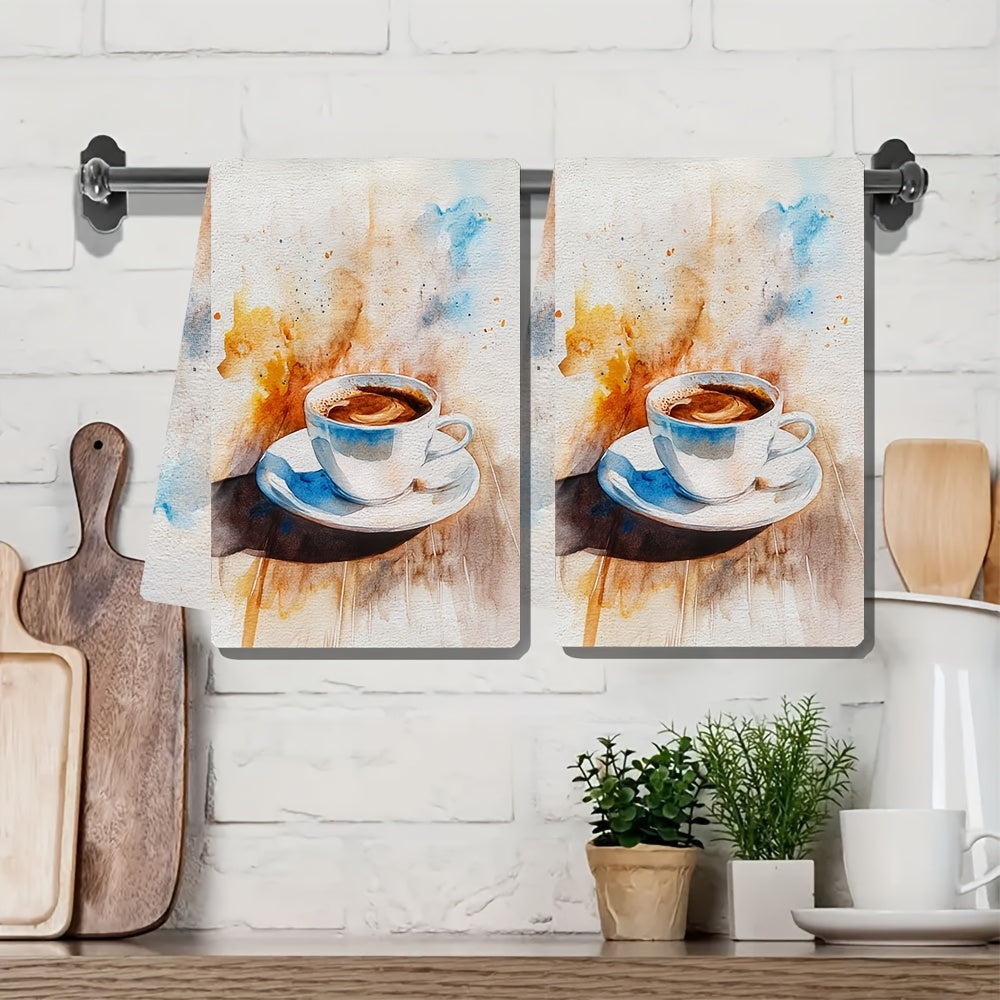 Set of 2 Ultra Soft Kitchen Towels with Vibrant Coffee Design - Perfect for Drying Dishes Quickly, Machine Washable, Great for Holiday Decor, Size: 40.64x60.96 cm.