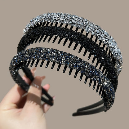 Set of 3 Elegant Rhinestone Headbands for Women - Non-Slip with Teeth, Perfect for Styling and Washing Hair