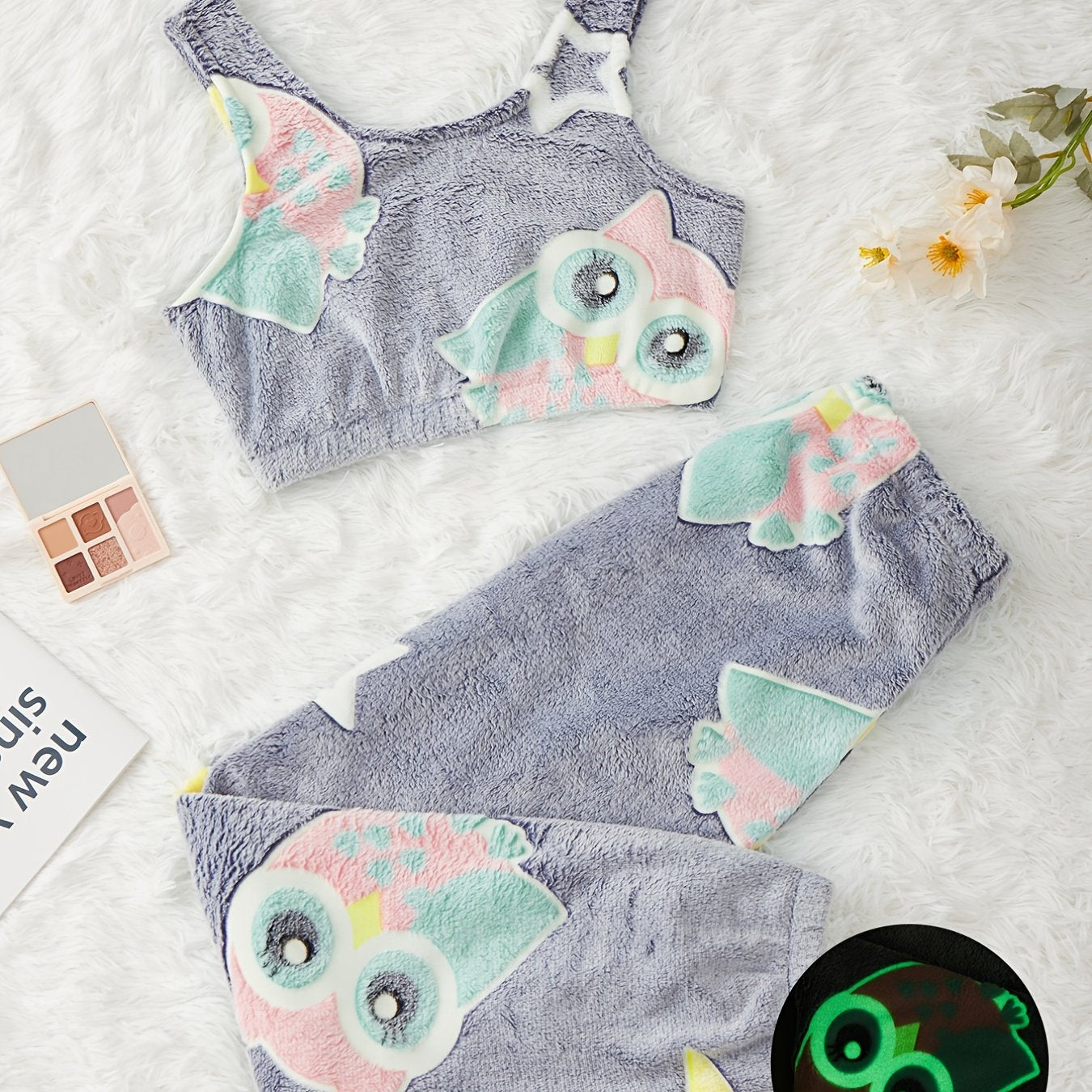 2-piece Star Print Luminous Flannel Pajama Set