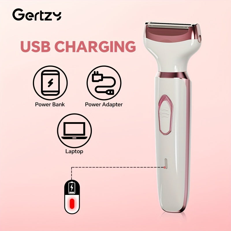 4-in-1 rechargeable electric razor for women. Can be used for face, nose, legs, underarm, and bikini trimming. Wet & dry, painless grooming kit. Portable and rechargeable.