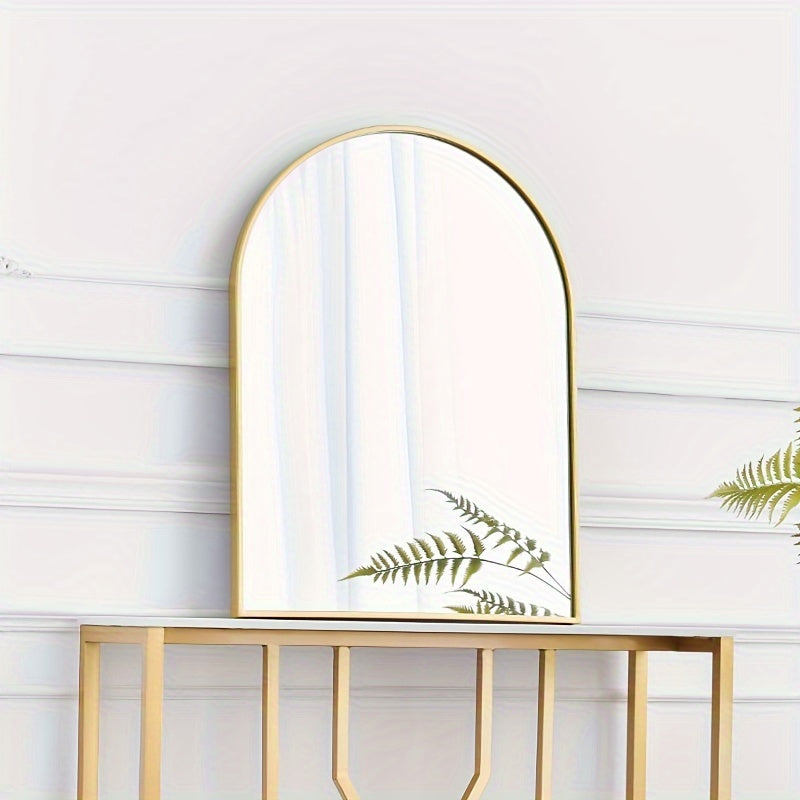 Arch-shaped wall-mounted makeup mirror with aluminum frame