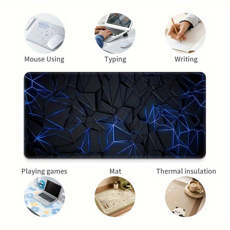 Large blue 3D textured mouse pad for gaming and office use, with a waterproof, non-slip rubber base. Perfect for keyboard and laptop, PC and learning accessories.