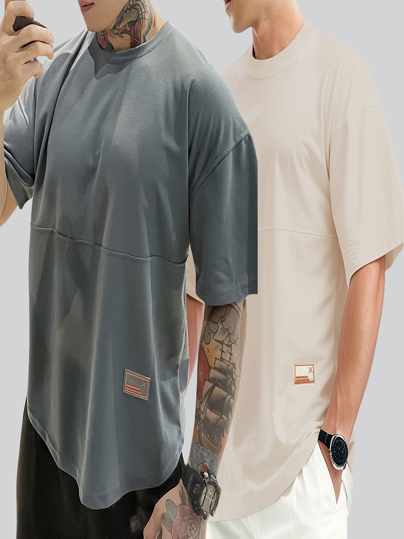 Men's casual sports T-shirt with round neck, short-sleeved, versatile for outdoor activities.