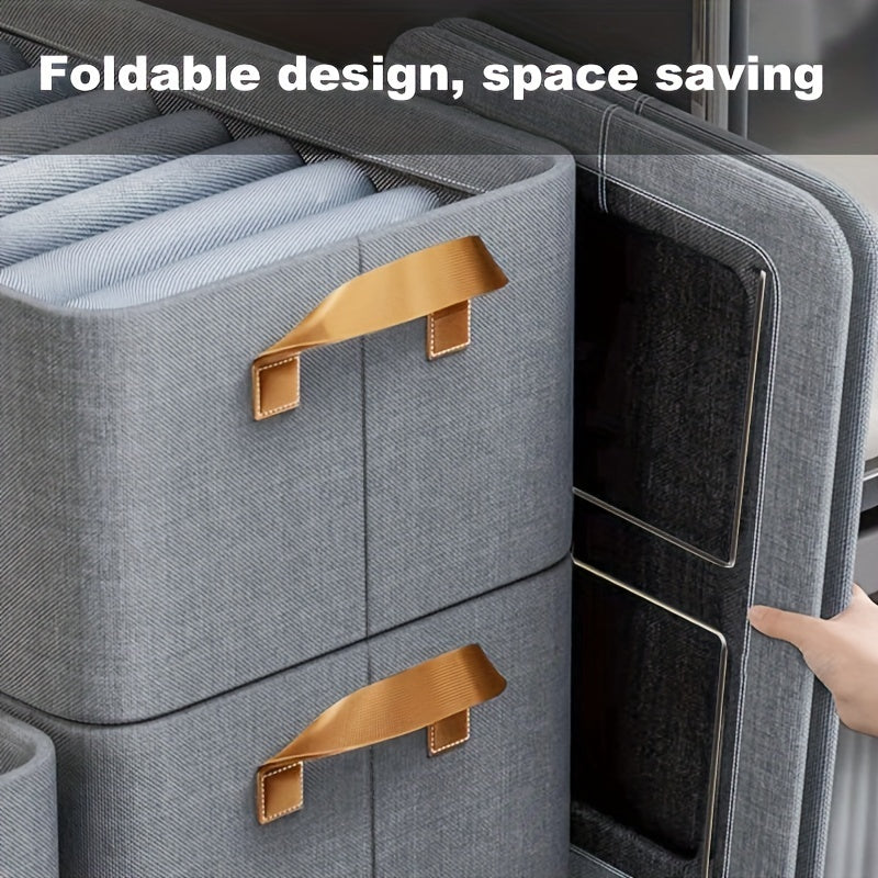 This pair of collapsible fabric storage containers includes metal frames and is specially designed for storing clothing. With convenient handles, they are spacious enough to hold clothes or toys, making them perfect for organizing household spaces such