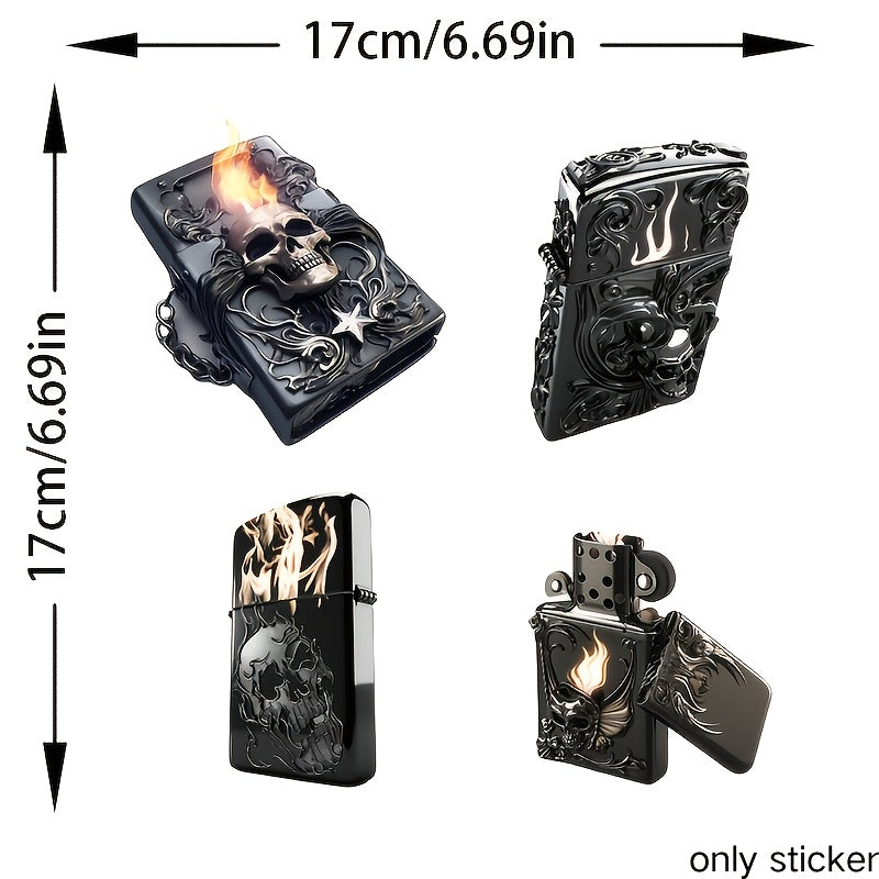 Stylish white stickers featuring a four-in-one skeleton lighter pattern, made from high transparency film with scratch-blocking properties for use on motorcycles, car bumpers, and body