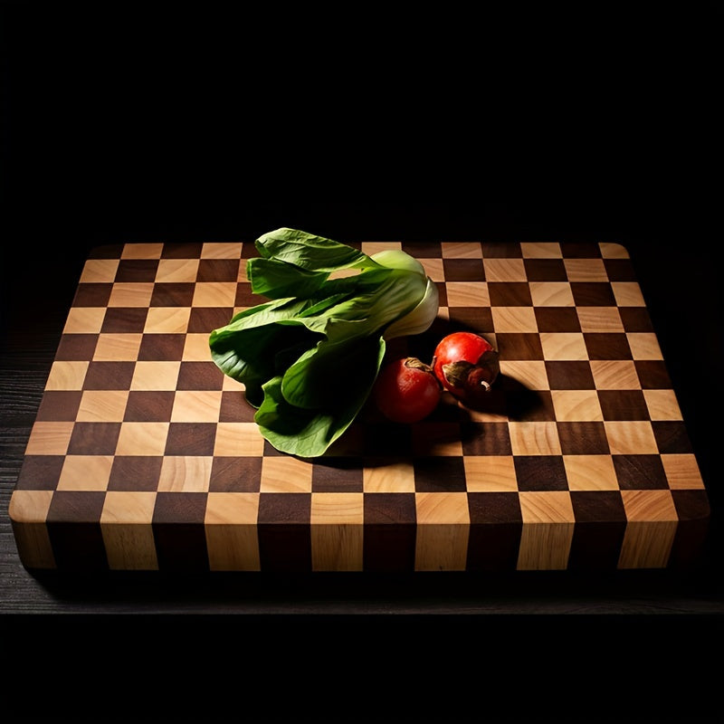 Large Vintage-Inspired Wood Cutting Board with Checkered Butcher Block Design - Thick and Food-Safe Chopping Board for Kitchen Use