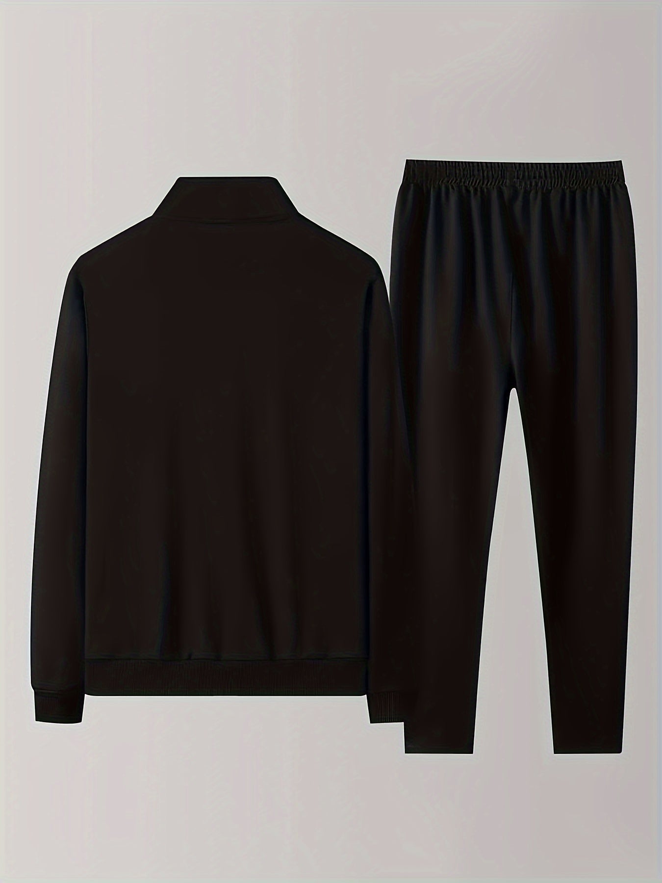 Men's Casual 2-piece Outfit for Fall/Winter: Solid Color Zip Jacket & Drawstring Pants