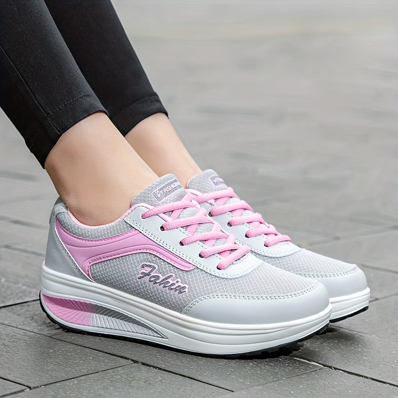 Women's fashion walking shoes with shock absorption wedges, breathable for outdoor casual wear.