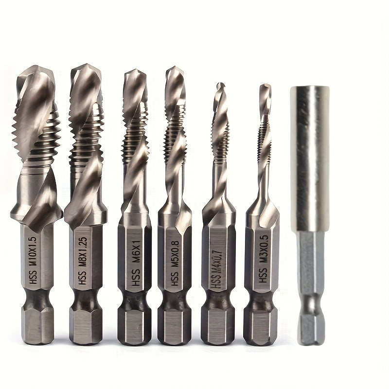 GOXAWEE 6-piece titanium drill tap set, for wood, plastic, and metal, with metric thread M3-M10 taps.