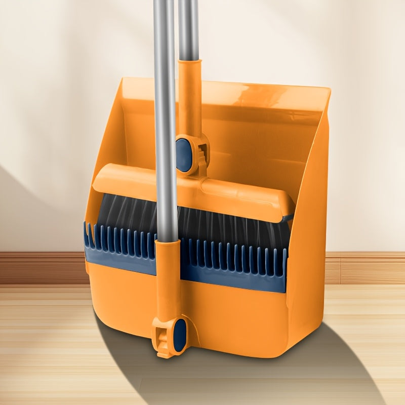 Household broom and dustpan set with non-stick technology for easy hair sweeping and trash collection.