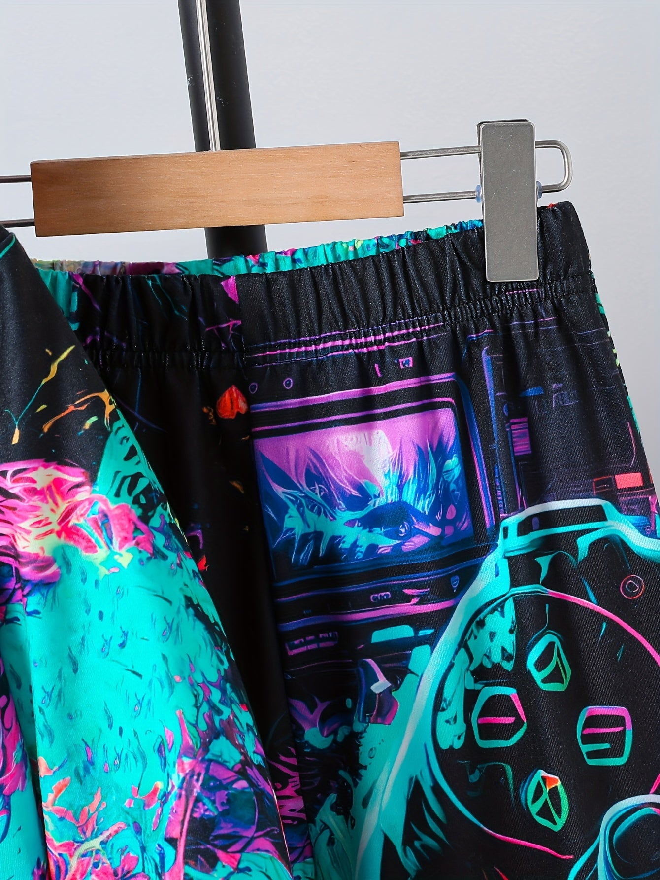 New Autumn "Game Console" Pattern Full Print Hoodie and Sweatpants Set for Big Boys