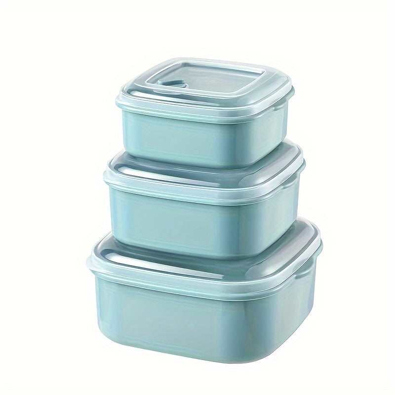 3-Piece Set of Microwave-Safe Plastic Food Storage Containers with Clip-On Lids, Perfect for Storing Fruits, Vegetables, Dumplings, Meat, Eggs, Ginger, Garlic, Onion | Reusable and Leakproof Lunch Boxes for Home and Kitchen. Ideal for Multipurpose Use.