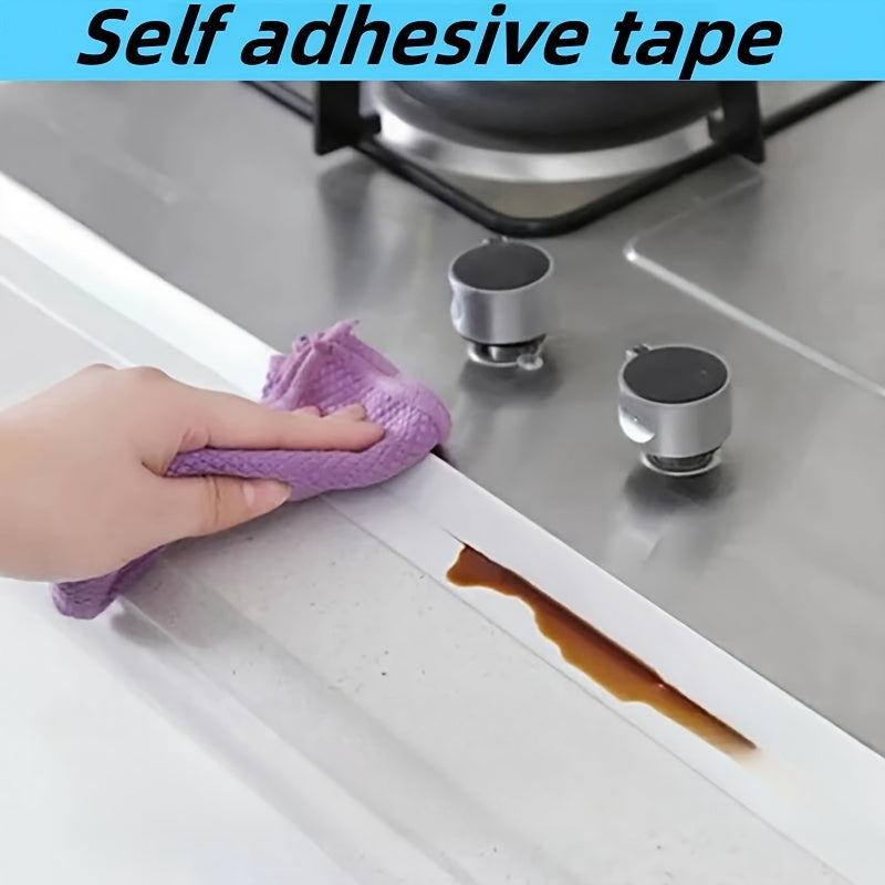 Self-adhesive white PVC waterproof sealing strip for showers, sinks, kitchens, and bathrooms. Suitable for home and commercial use. Easy to install.