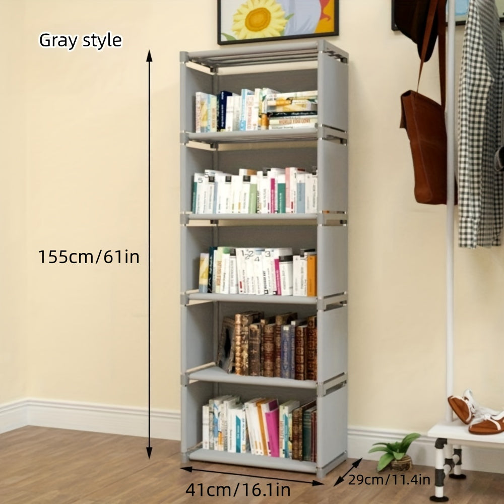 This versatile 5-layer bookshelf unit combines storage racks and vertical cabinets, perfect for organizing your bedroom or living room. Display books, dolls, figures, and clothes with ease. Simplify your life with this convenient storage solution.